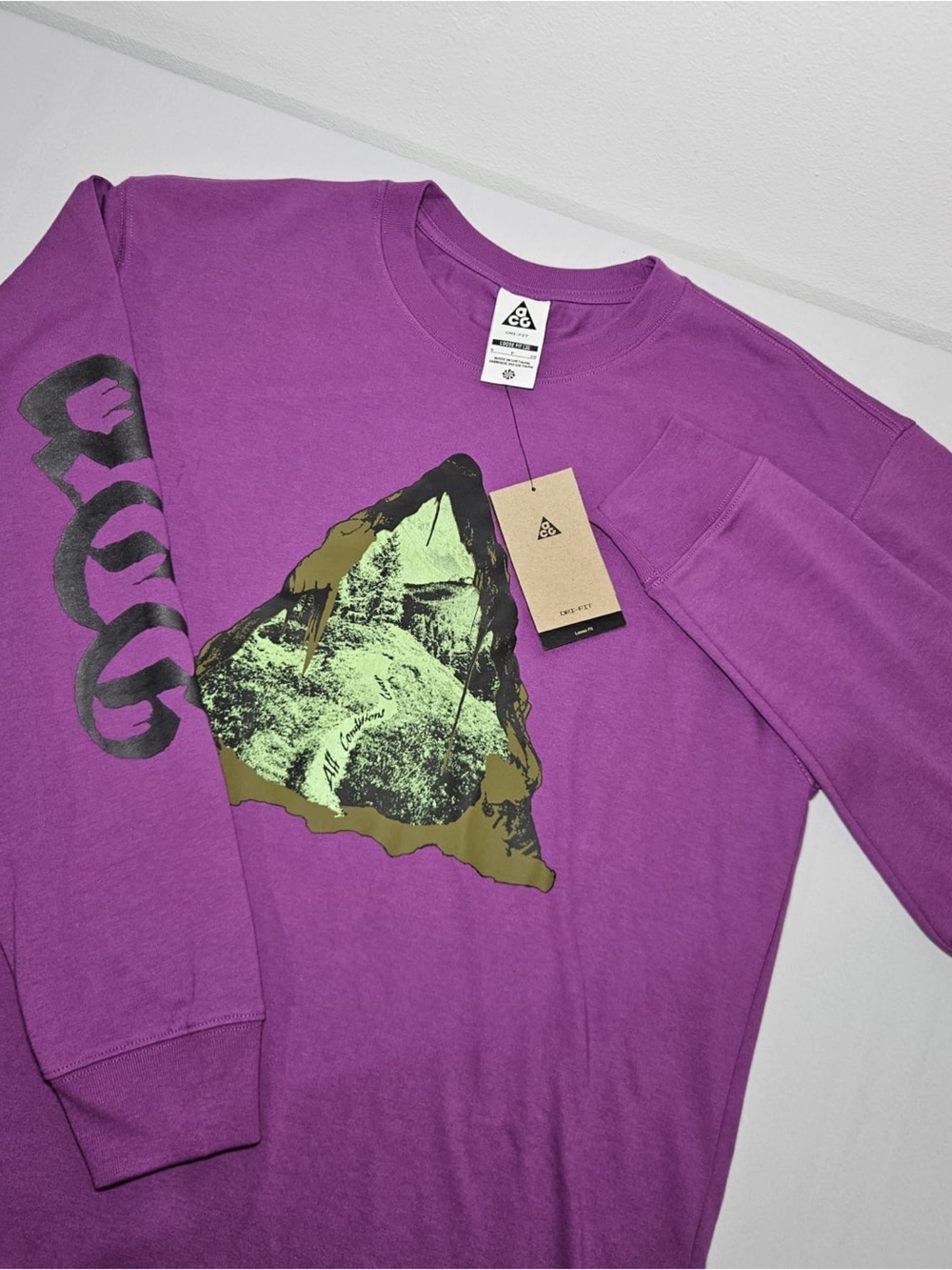 Nike ACG Purple Long Sleeve Shirt Loose Fit Mountain Graphic NWT Size S